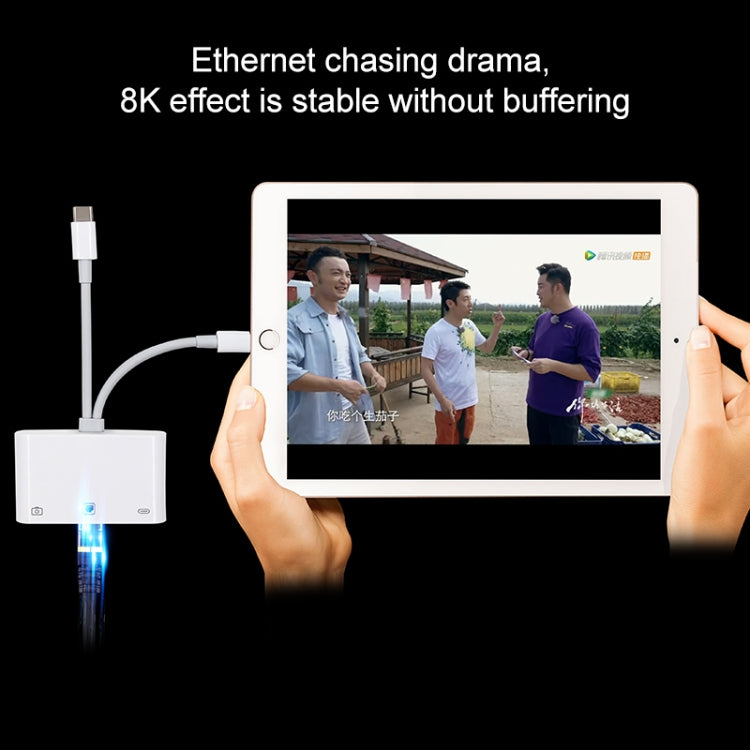 NK-107 Pro 3 in 1 USB-C / Type-C + 8 Pin Male to USB + RJ45 + 8 Pin Charging Female Interface Adapter by buy2fix