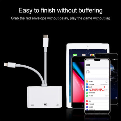 NK-107 Pro 3 in 1 USB-C / Type-C + 8 Pin Male to USB + RJ45 + 8 Pin Charging Female Interface Adapter by buy2fix