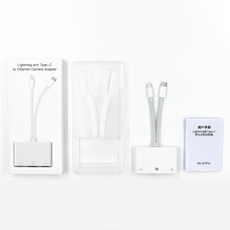 NK-107 Pro 3 in 1 USB-C / Type-C + 8 Pin Male to USB + RJ45 + 8 Pin Charging Female Interface Adapter by buy2fix