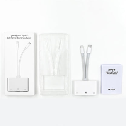 NK-107 Pro 3 in 1 USB-C / Type-C + 8 Pin Male to USB + RJ45 + 8 Pin Charging Female Interface Adapter by buy2fix