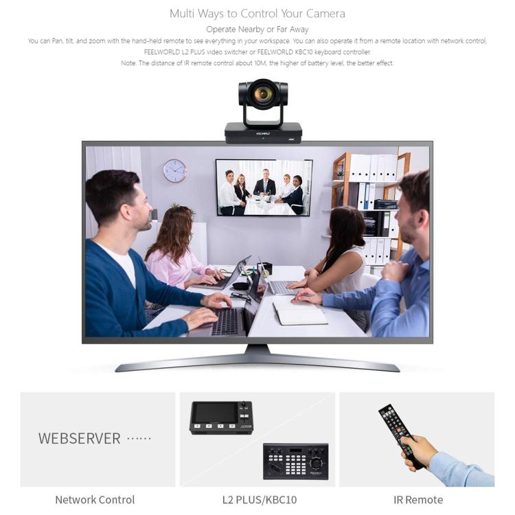 FEELWORLD UHD4K12X 4K PTZ Camera 12X Optical Zoom, Auto Focus SDI HDMI USB IP Remote Control (UK Plug) - HD Camera by FEELWORLD | Online Shopping UK | buy2fix