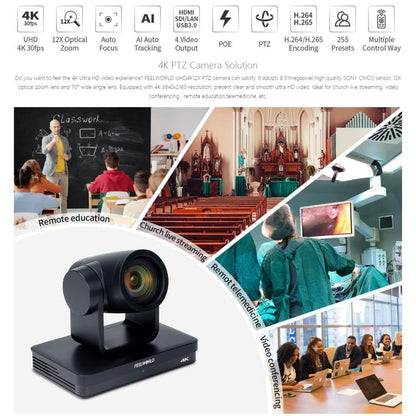 FEELWORLD UHD4K12X 4K PTZ Camera 12X Optical Zoom, Auto Focus SDI HDMI USB IP Remote Control (UK Plug) - HD Camera by FEELWORLD | Online Shopping UK | buy2fix