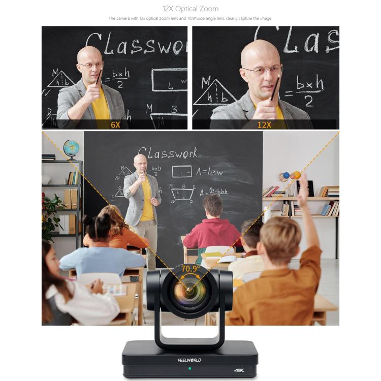 FEELWORLD UHD4K12X 4K PTZ Camera 12X Optical Zoom, Auto Focus SDI HDMI USB IP Remote Control (US Plug) - HD Camera by FEELWORLD | Online Shopping UK | buy2fix