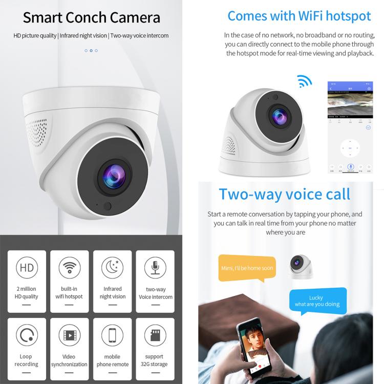 A5 Smart Conch WiFi Camera 1080P HD Night Vision IP Camera (US Plug) - Wireless Camera by buy2fix | Online Shopping UK | buy2fix