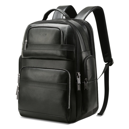 Bopai 851-019811 Large Capacity Anti-theft Waterproof Leathar Backpack Laptop Tablet Bag for 15.6 inch and Below, with USB Charging Port(Black)