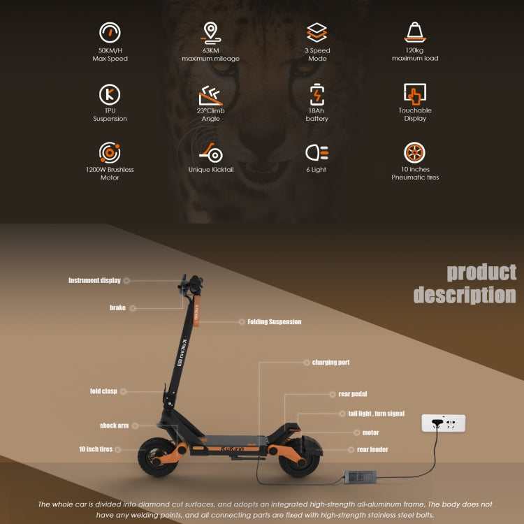 Kukirin G3 10 inch Tires 1200W 52V 18AH Three-speed Folding Electric Offroad Scooter with LED Display - Electric Scooters by Kukirin | Online Shopping UK | buy2fix