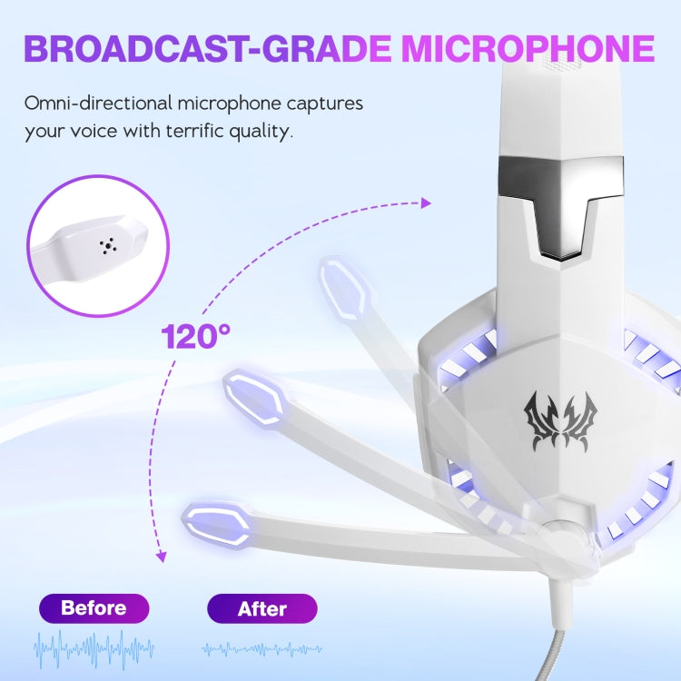 KOTION EACH G2000 Over-ear Gaming Headset with Mic Stereo Bass LED Light,Cable Length: 2.2m(White) by KOTION EACH