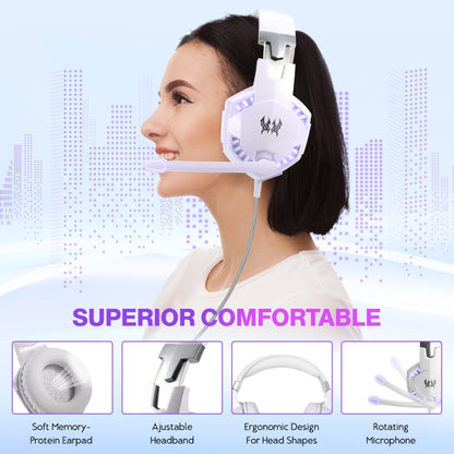 KOTION EACH G2000 Over-ear Gaming Headset with Mic Stereo Bass LED Light,Cable Length: 2.2m(White) by KOTION EACH