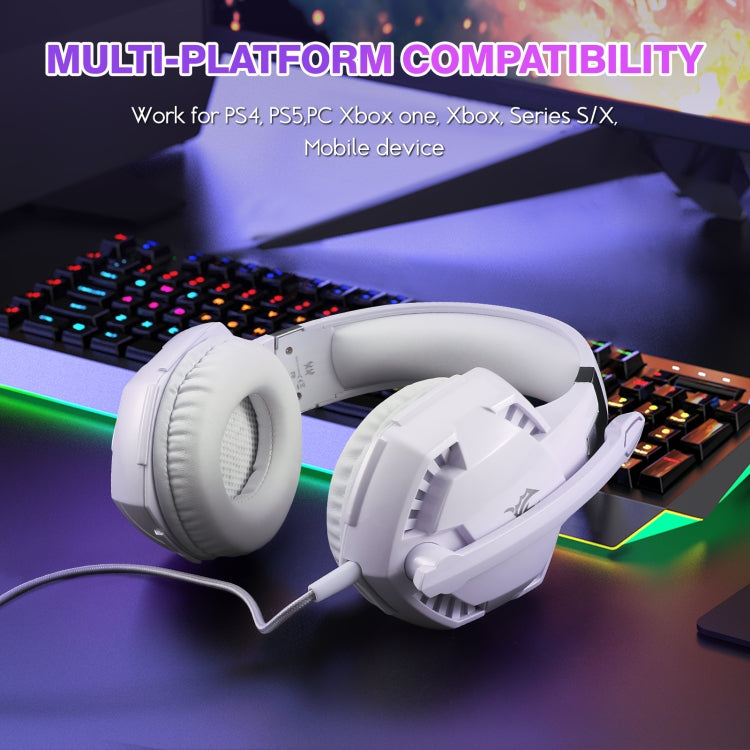 KOTION EACH G2000 Over-ear Gaming Headset with Mic Stereo Bass LED Light,Cable Length: 2.2m(White) by KOTION EACH