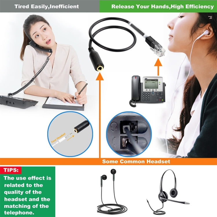 3.5mm Jack to RJ9 PC / Mobile Phones Headset to Office Phone Adapter Convertor Cable, Length: 32cm(Black) - Others by buy2fix | Online Shopping UK | buy2fix