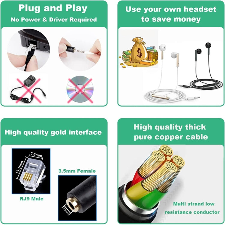 3.5mm Jack to RJ9 PC / Mobile Phones Headset to Office Phone Adapter Convertor Cable, Length: 32cm(Black) - Others by buy2fix | Online Shopping UK | buy2fix