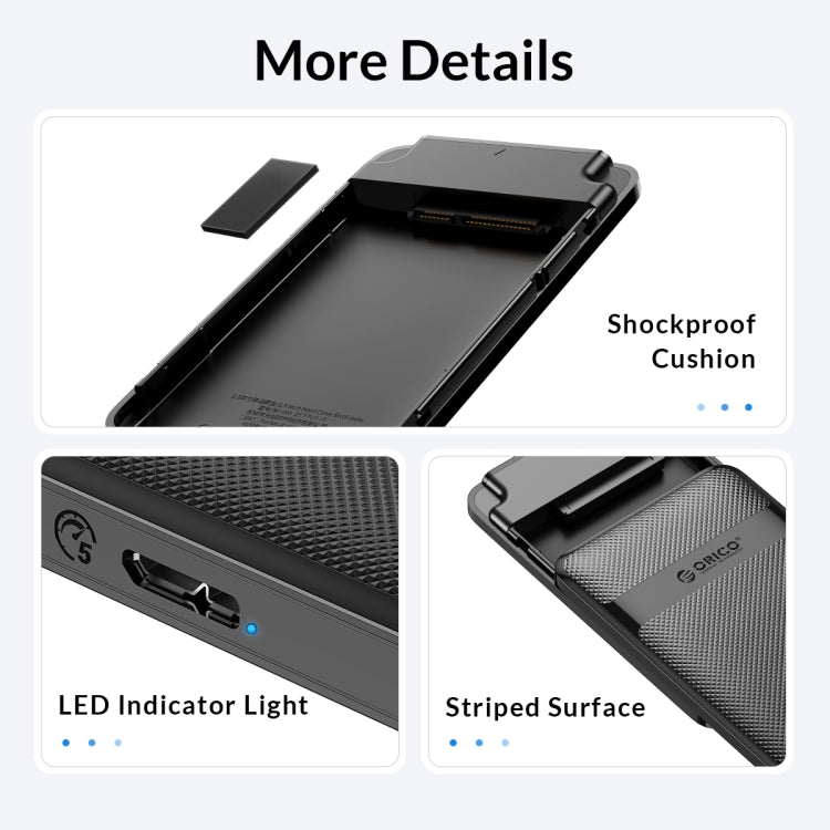 ORICO 2577U3-V1 Grid Texture Design 2.5 inch USB3.0 Micro-B Hard Drive Enclosure Box(Black) - HDD Enclosure by ORICO | Online Shopping UK | buy2fix