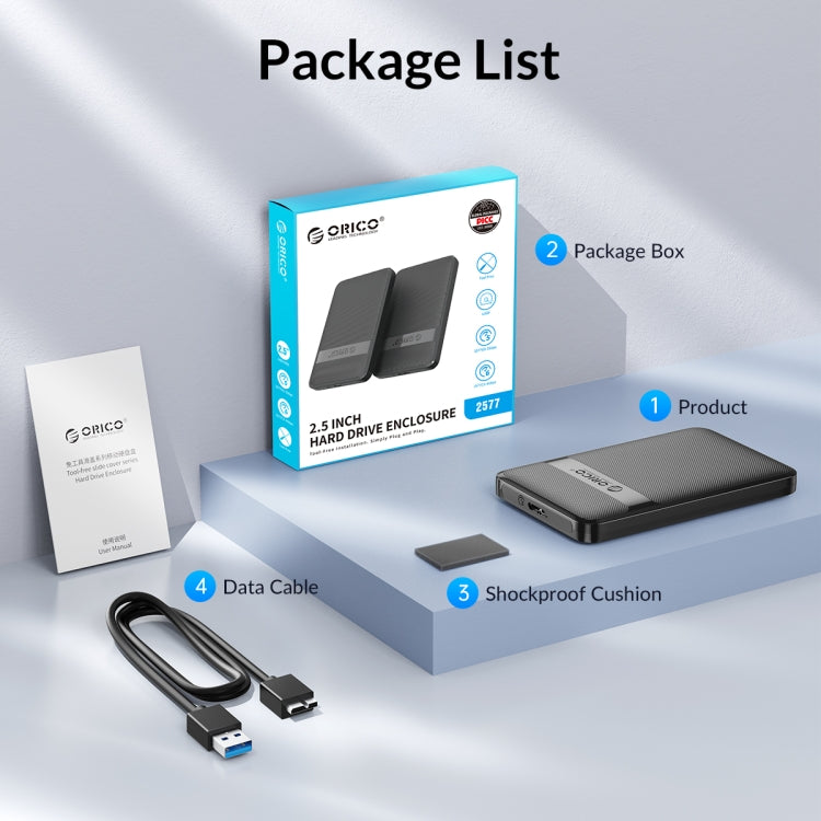 ORICO 2577U3-V1 Grid Texture Design 2.5 inch USB3.0 Micro-B Hard Drive Enclosure Box(Black) - HDD Enclosure by ORICO | Online Shopping UK | buy2fix