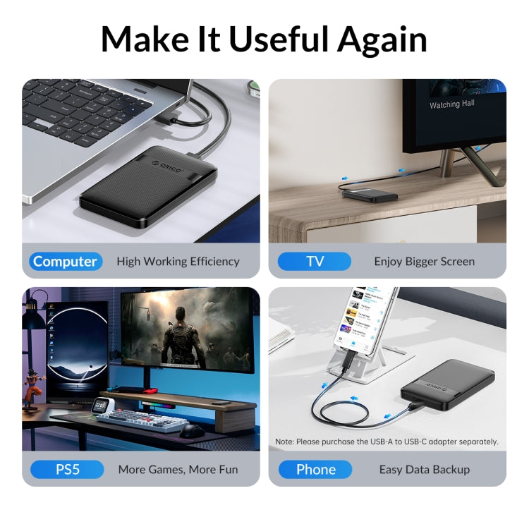 ORICO 2577U3-V1 Grid Texture Design 2.5 inch USB3.0 Micro-B Hard Drive Enclosure Box(Black) - HDD Enclosure by ORICO | Online Shopping UK | buy2fix