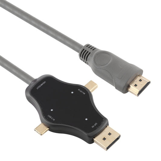 D65A 1.8m DisplayPort In & Mini DP In & USB-C / Type-C In to HDMI 4K Output Video Adapter Cable by buy2fix