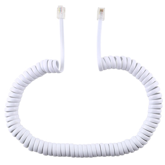 4 Core Male to Male RJ11 Spring Style Telephone Extension Coil Cable Cord Cable, Stretch Length: 2m(White) - Telephone Cable by buy2fix | Online Shopping UK | buy2fix