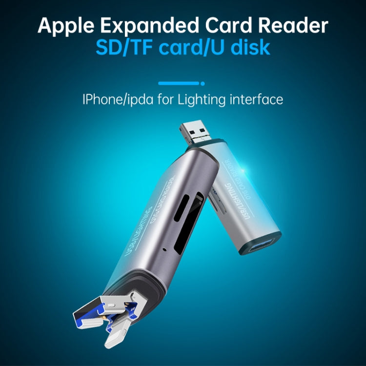 118 2 in 1 USB + 8 Pin Interfaces USB Flash Disk / Memory Card OTG Card Reader for IOS System Mobile Phone / Computer (Light Grey) by buy2fix