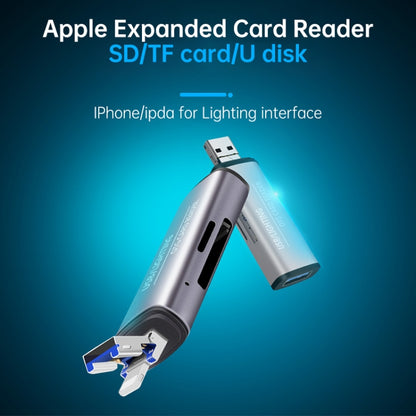 118 2 in 1 USB + 8 Pin Interfaces USB Flash Disk / Memory Card OTG Card Reader for IOS System Mobile Phone / Computer (Light Grey) by buy2fix