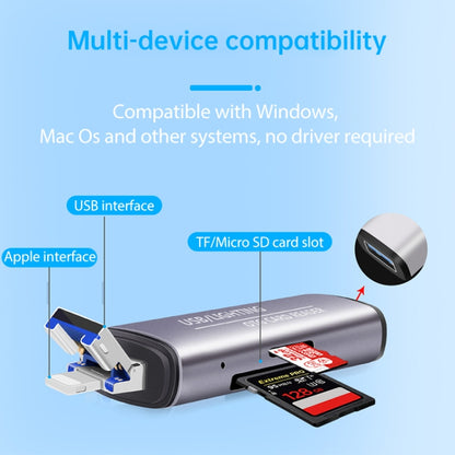 118 2 in 1 USB + 8 Pin Interfaces USB Flash Disk / Memory Card OTG Card Reader for IOS System Mobile Phone / Computer (Light Grey) by buy2fix