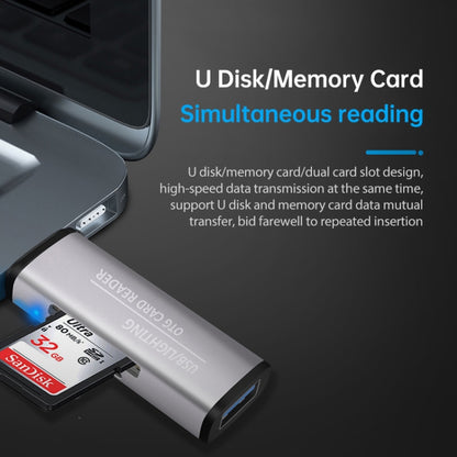 118 2 in 1 USB + 8 Pin Interfaces USB Flash Disk / Memory Card OTG Card Reader for IOS System Mobile Phone / Computer (Light Grey) by buy2fix