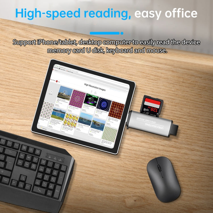 118 2 in 1 USB + 8 Pin Interfaces USB Flash Disk / Memory Card OTG Card Reader for IOS System Mobile Phone / Computer (Light Grey) by buy2fix