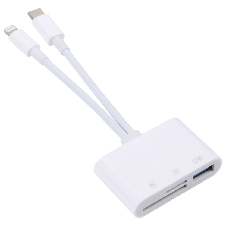 NK-103Pro 3 in 1 8 Pin + USB-C / Type-C Male to USB + TF / SD Card Reader by buy2fix