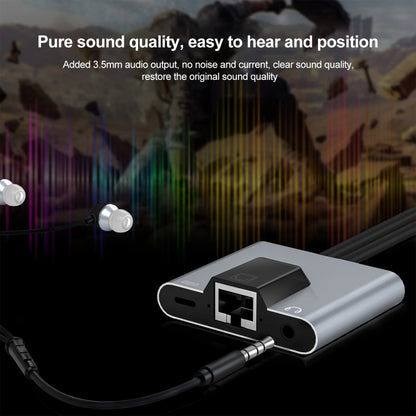NK-1056Pro 3 in 1 8 Pin + USB-C / Type-C Male to 8 Pin Charging + Ethernet + 3.5mm Earphone Female Adapter by buy2fix