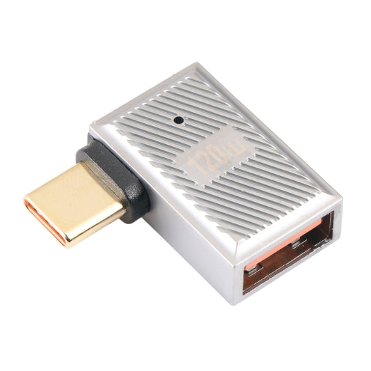 USB-C / Type-C Male to USB Female 10 Gbps 90 Degree Side Bend Charging Adapter (Silver) by buy2fix