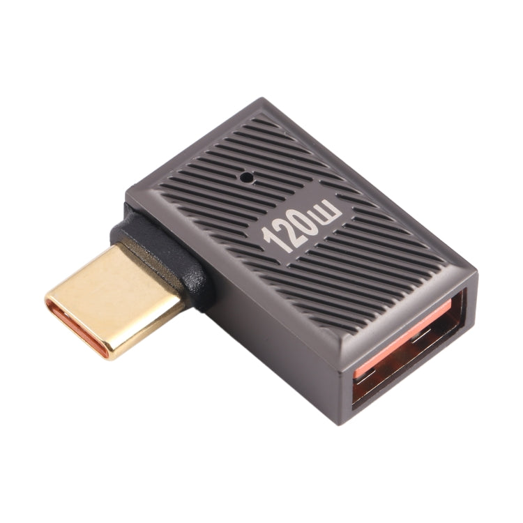 USB-C / Type-C Male to USB Female 10 Gbps 90 Degree Side Bend Charging Adapter (Gun Metal) by buy2fix
