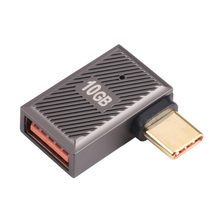 USB-C / Type-C Male to USB Female 10 Gbps 90 Degree Side Bend Charging Adapter (Gun Metal) by buy2fix