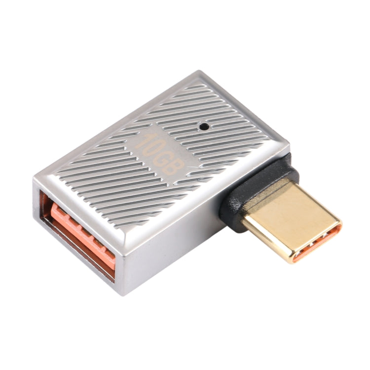 USB-C / Type-C Male to USB Female 10 Gbps 90 Degree Side Bend Charging Adapter (Silver) by buy2fix