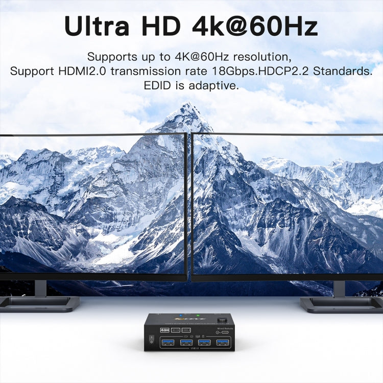 KC-KVM202AS 4K 60HZ USB3.0 HDMI Dual Display KVM Switcher Support EDID Analog Lock Screen by buy2fix