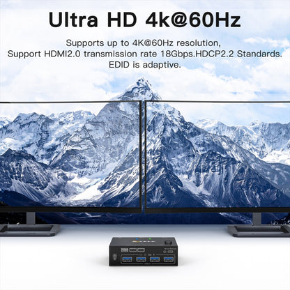 KC-KVM202AS 4K 60HZ USB3.0 HDMI Dual Display KVM Switcher Support EDID Analog Lock Screen by buy2fix