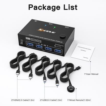 KC-KVM202AS 4K 60HZ USB3.0 HDMI Dual Display KVM Switcher Support EDID Analog Lock Screen by buy2fix