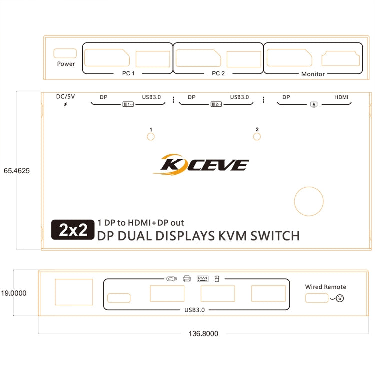KC-KVM212DH 4K 60HZ USB3.0 DP Dual Display KVM Switcher with MST Dual Screen Extension Replication by buy2fix