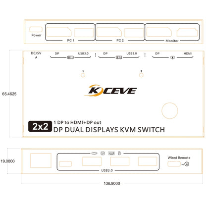 KC-KVM212DH 4K 60HZ USB3.0 DP Dual Display KVM Switcher with MST Dual Screen Extension Replication by buy2fix
