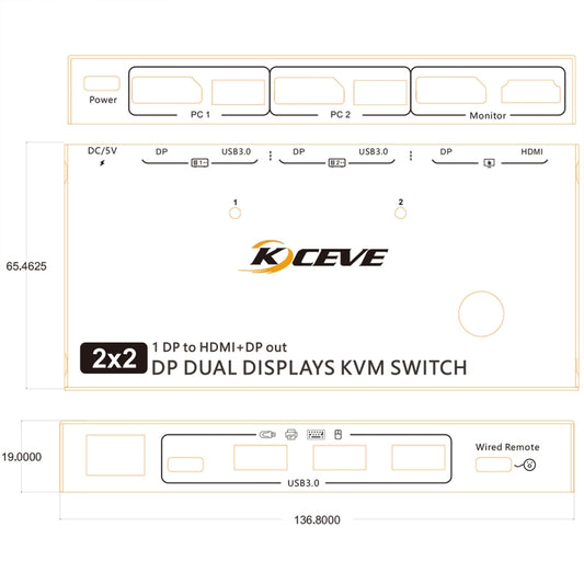 KC-KVM212DH 4K 60HZ USB3.0 DP Dual Display KVM Switcher with MST Dual Screen Extension Replication by buy2fix