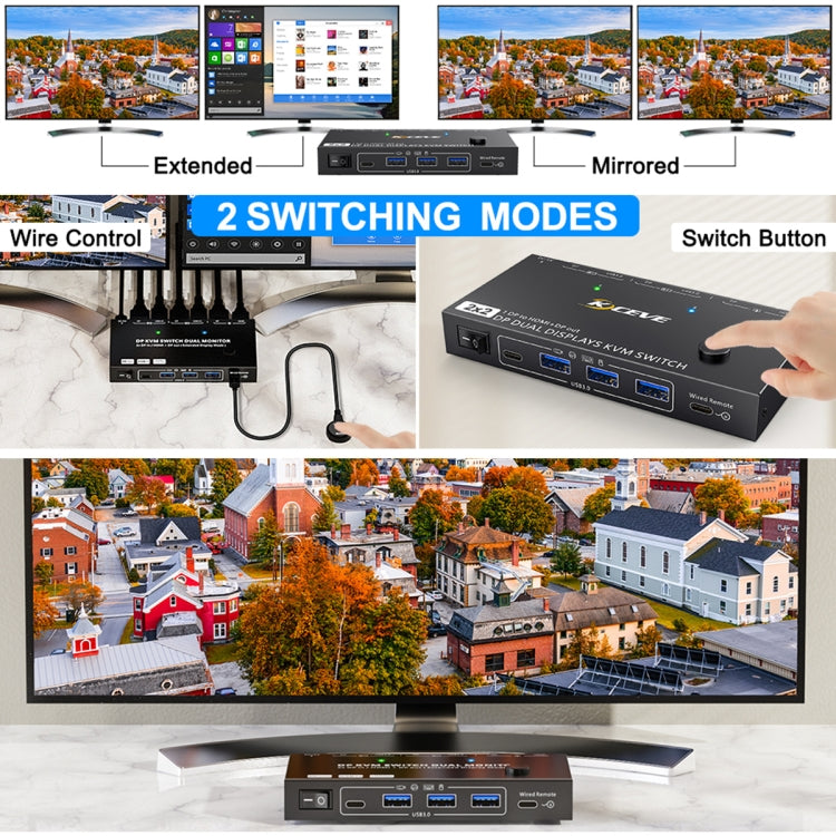 KC-KVM212DH 4K 60HZ USB3.0 DP Dual Display KVM Switcher with MST Dual Screen Extension Replication by buy2fix