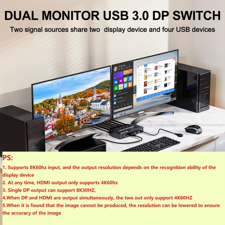 KC-KVM212DH 4K 60HZ USB3.0 DP Dual Display KVM Switcher with MST Dual Screen Extension Replication by buy2fix