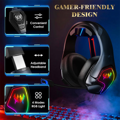 KOTION EACH G3000 3.5mm & USB Plug Stereo RGB Light Gaming Headset with Omni-directional Mic, Cable Length: 1.9m (Black) by KOTION EACH