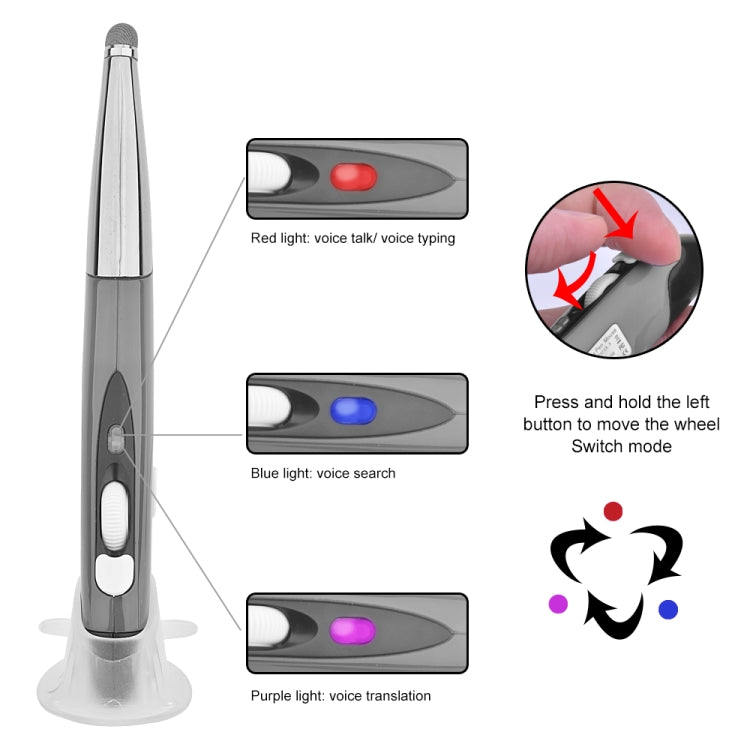 PR-06S 4-keys Smart Wireless Optical Mouse with Stylus Pen Function, Support Voice Operation / Translation (Grey) by buy2fix