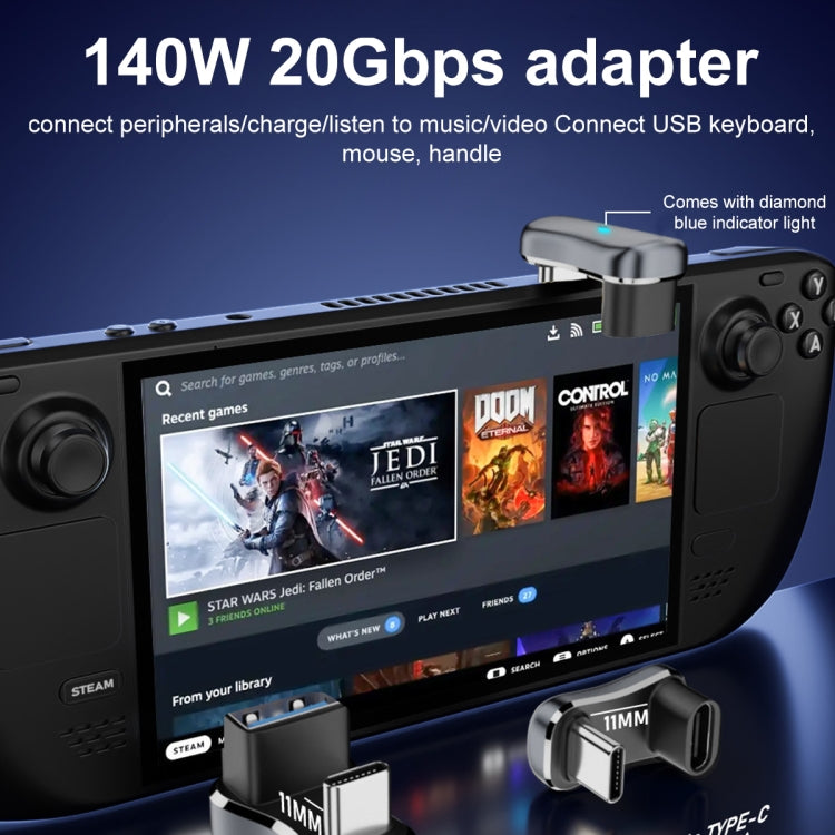 140W 20Gbps USB-C / Type-C Male to USB-C / Type-C Female U-shaped Elbow Charging Adapter by buy2fix