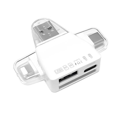 7 in 1 Card Reader USB + Type-C + 8 Pin + TF Card + SD Card + Earphone Adapter (White) by buy2fix