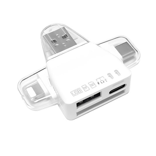 7 in 1 Card Reader USB + Type-C + 8 Pin + TF Card + SD Card + Earphone Adapter (White) by buy2fix