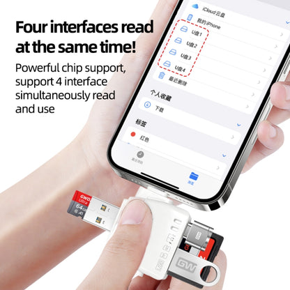 7 in 1 Card Reader USB + Type-C + 8 Pin + TF Card + SD Card + Earphone Adapter (White) by buy2fix