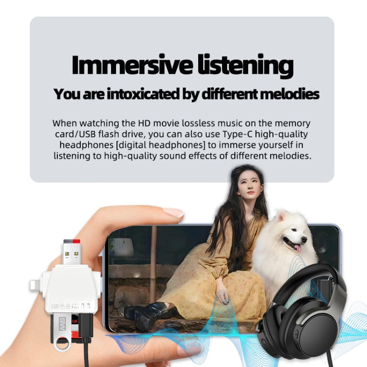 7 in 1 Card Reader USB + Type-C + 8 Pin + TF Card + SD Card + Earphone Adapter (White) by buy2fix