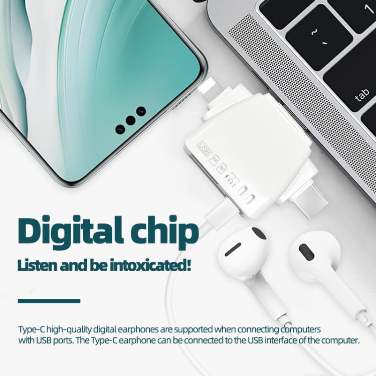 7 in 1 Card Reader USB + Type-C + 8 Pin + TF Card + SD Card + Earphone Adapter (White) by buy2fix