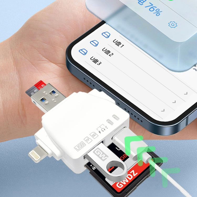 7 in 1 Card Reader USB + Type-C + 8 Pin + TF Card + SD Card + Earphone Adapter (Black) by buy2fix