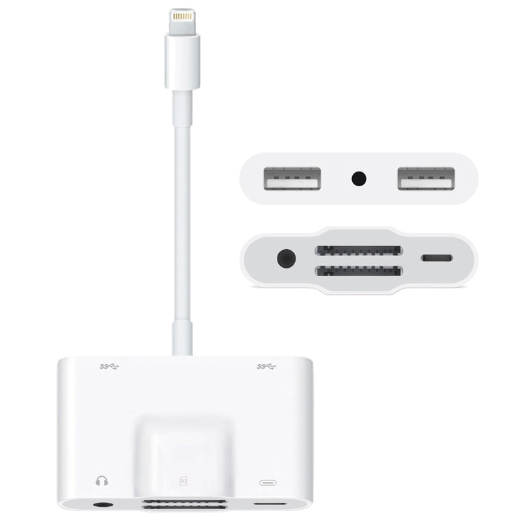 NK-1042 6 in 1 8 Pin Male to Dual USB + Dual SD Card + 3.5mm Audio Interface + 8 Pin Charging Interface Female Port Camera Adapter by buy2fix