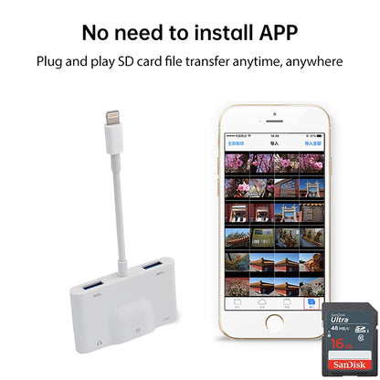 NK-1042 6 in 1 8 Pin Male to Dual USB + Dual SD Card + 3.5mm Audio Interface + 8 Pin Charging Interface Female Port Camera Adapter by buy2fix